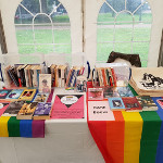 Bookstall decorated with rainbow flags